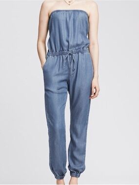 Banana Republic Chambray Strapless Jogger Jumpsuit - Light Blue